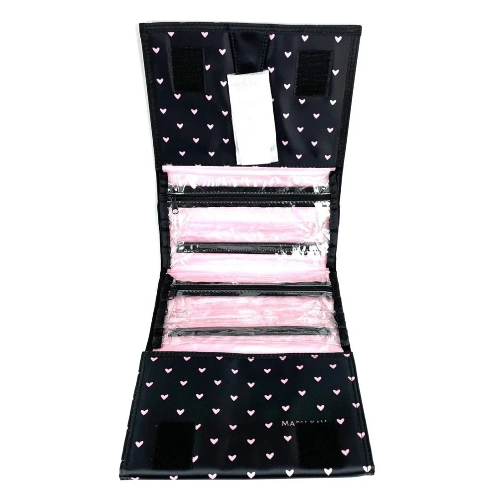 Mary Kay Travel Roll Up Bag - Black w/ Pink Hearts Hanging Organizer Cosmetic